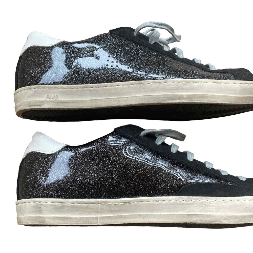 P448 Sneakers Black Leather and Glitter Sz 39-8.5/9 Glam Grunge Streetwear Chic - Picture 11 of 13